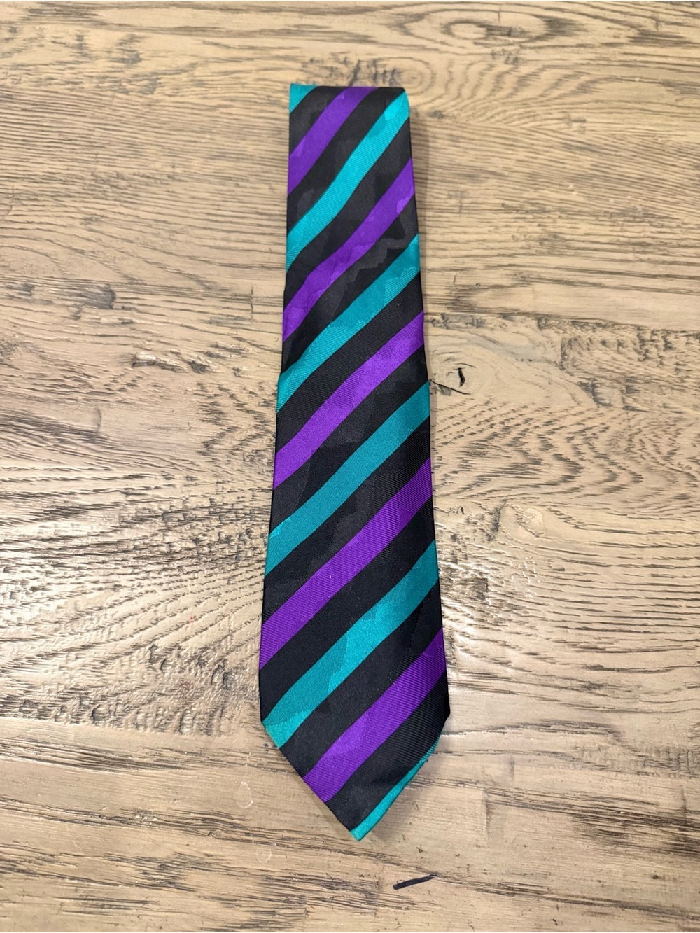 Dior Black Tie with Teal and Purple Diagonal Stripes